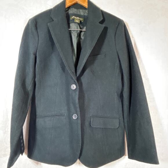 Eddie Bauer Blazer 10 Green Wool Blend Felt Classic Lined Equestrian - Picture 1 of 9